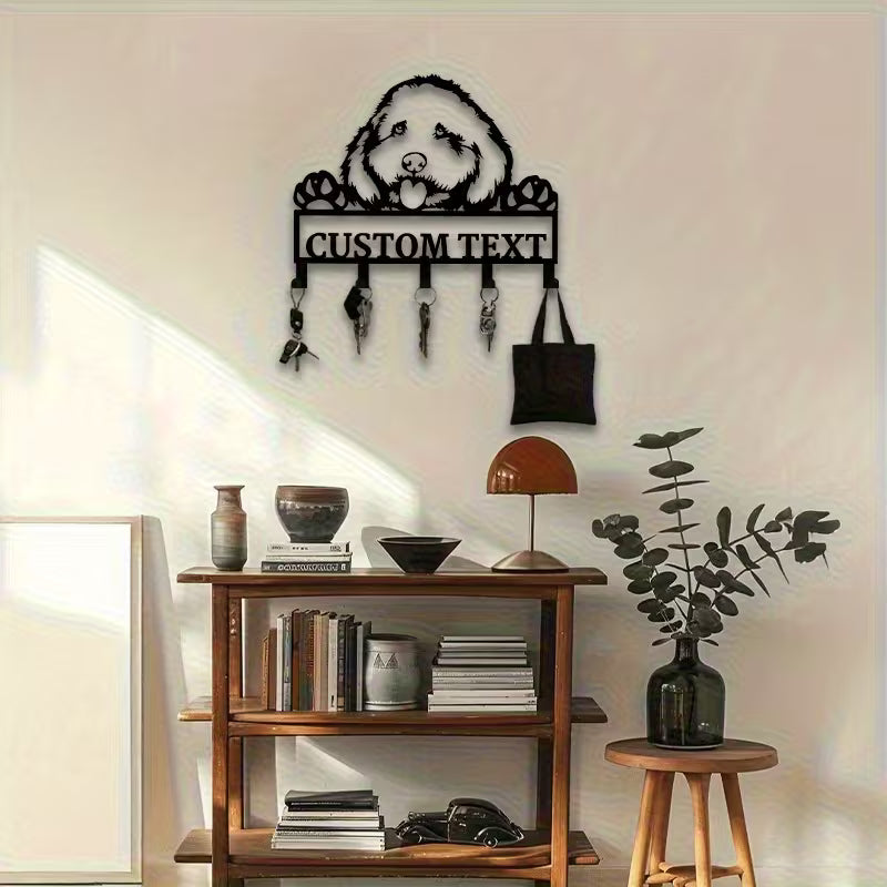 Poodle-Shaped Metal Dog Paw Print Hook Rack with Adjustable Hooks