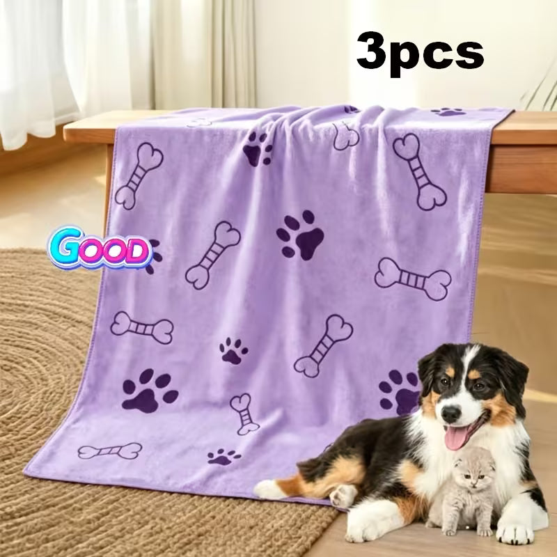 3-Pack Large Quick-Dry Microfiber Pet Towels – Dog & Cat Bath Towels