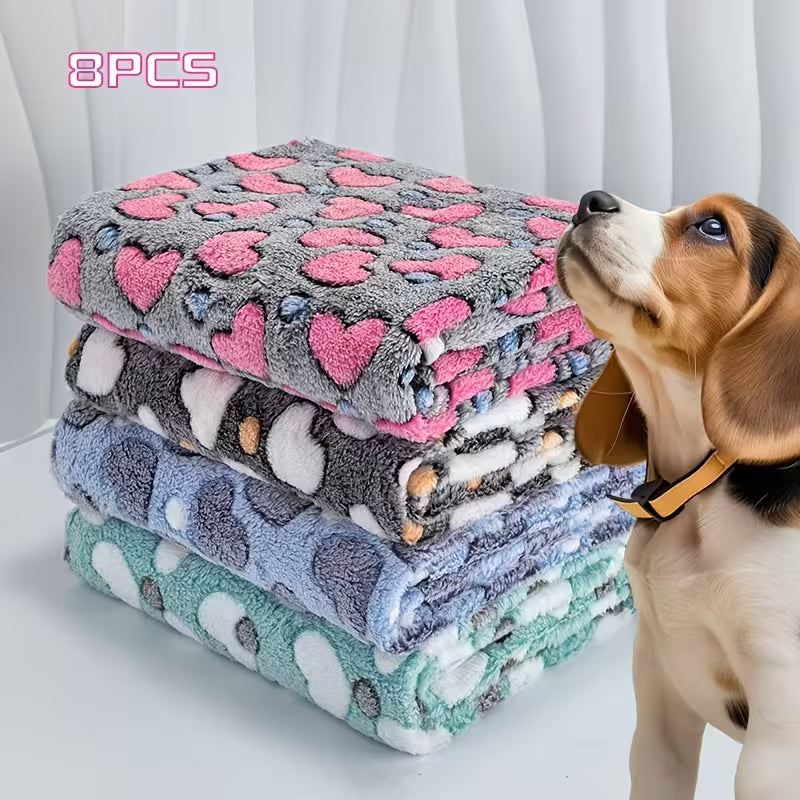 8-Pack Soft Pet Blankets – Cozy Dog & Cat Blankets with Heart Pattern