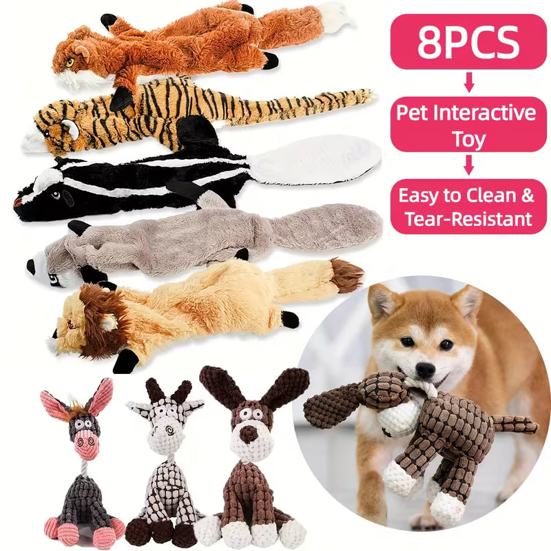 8 Pack Squeaky Plush Dog Toys for Puppies & All Breeds