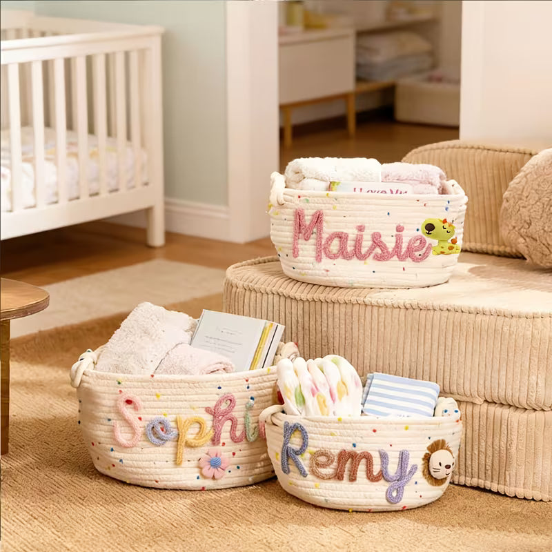 Personalized Name Storage Basket – Colorful Polka Dot