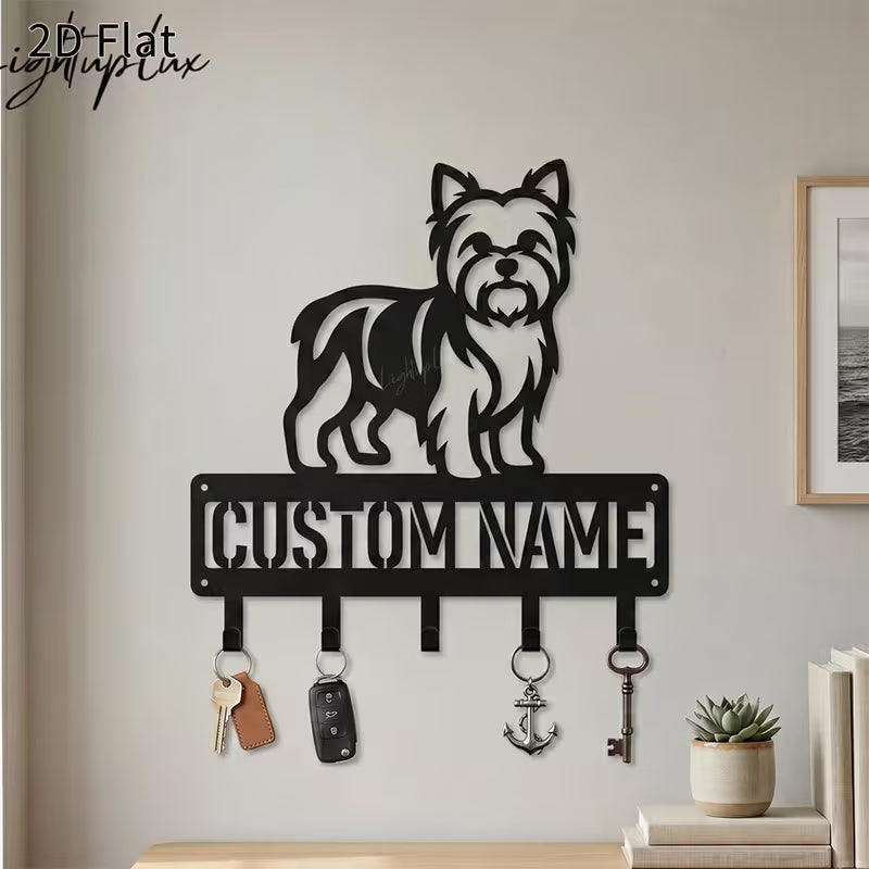Custom Yorkshire Terrier Metal Wall Art with Key Hooks