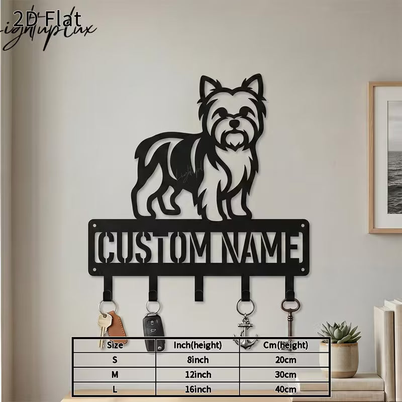 Custom Yorkshire Terrier Metal Wall Art with Key Hooks