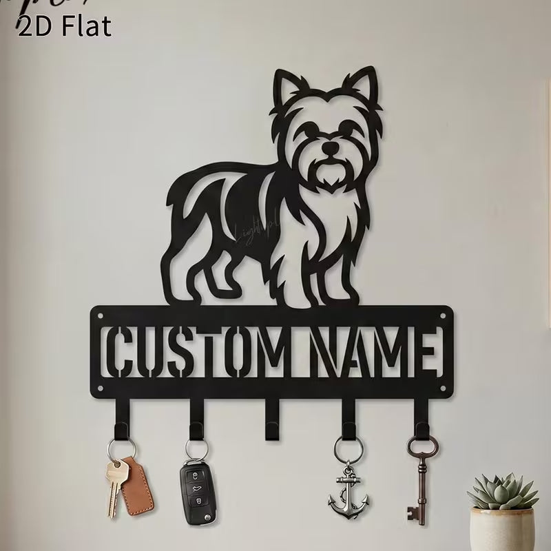 Custom Yorkshire Terrier Metal Wall Art with Key Hooks