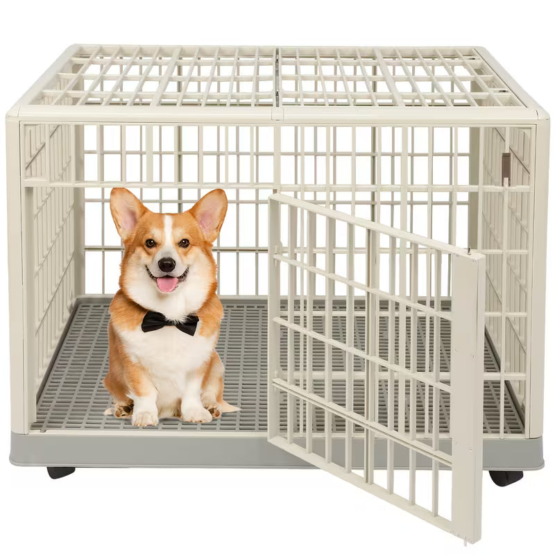 Collapsible Dog Crate with Rolling Door – Portable Kennel