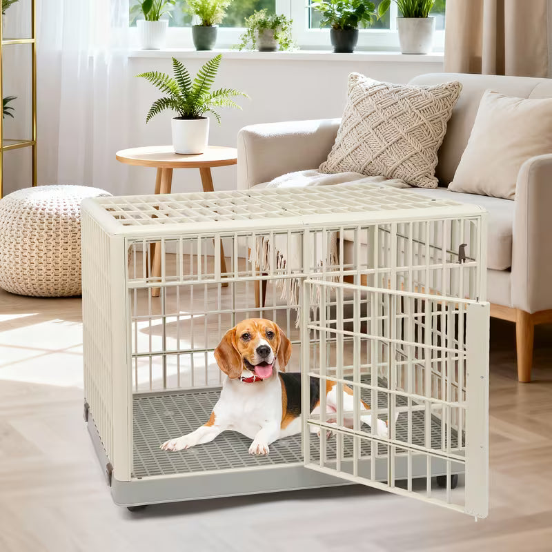 Collapsible Dog Crate with Rolling Door – Portable Kennel