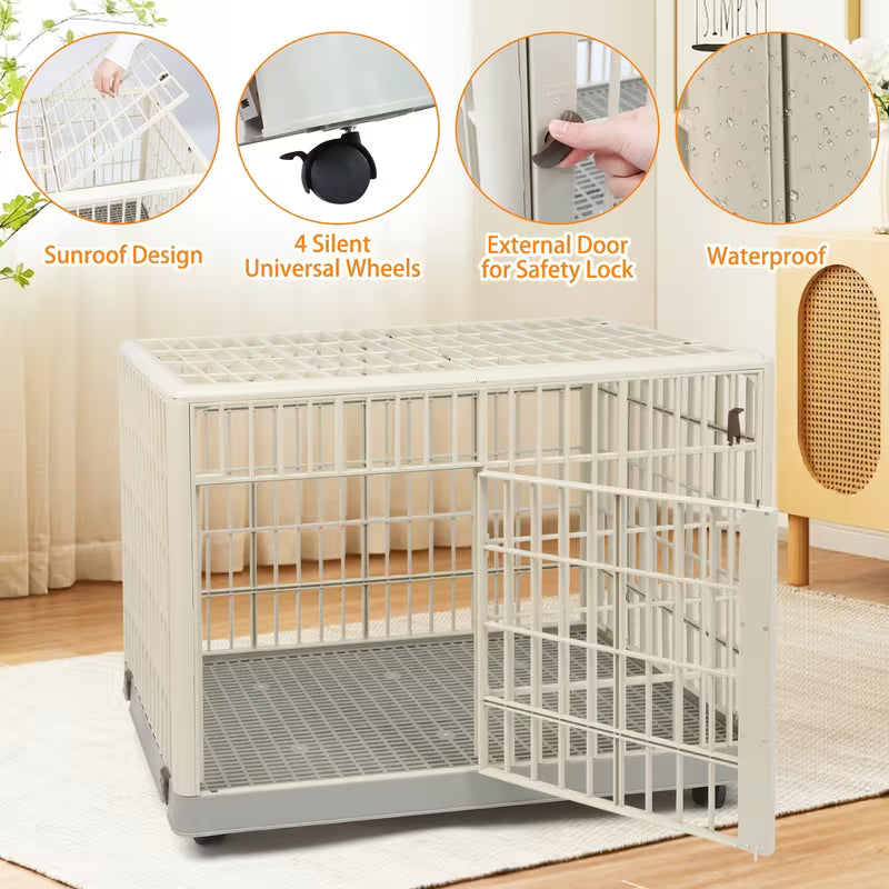 Collapsible Dog Crate with Rolling Door – Portable Kennel
