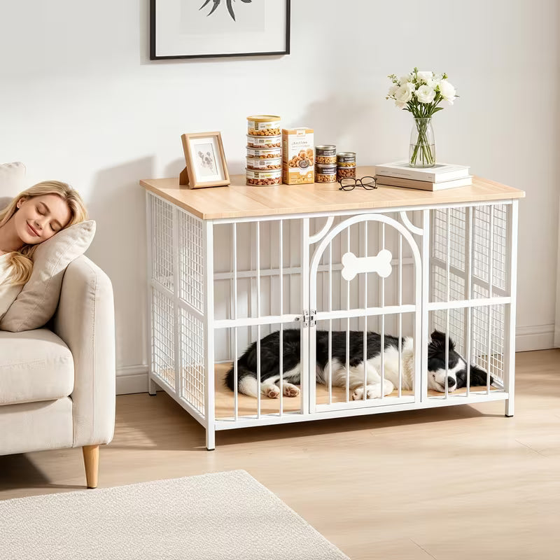 Foldable Wooden Dog Crate Furniture with Storage Top