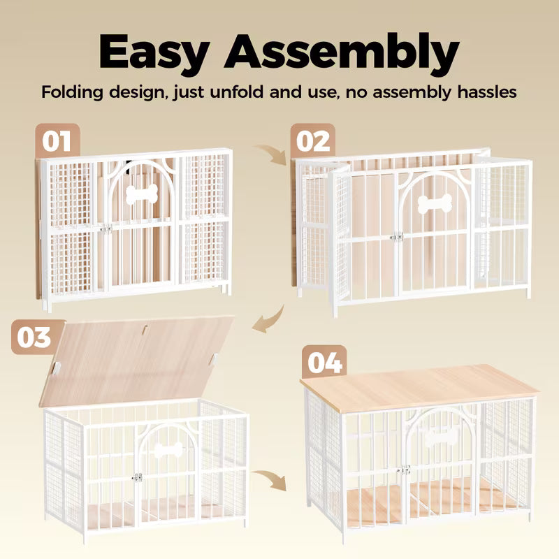 Foldable Wooden Dog Crate Furniture with Storage Top