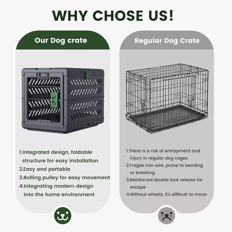 Foldable Dog Crate with Wheels – Portable Travel Kennel