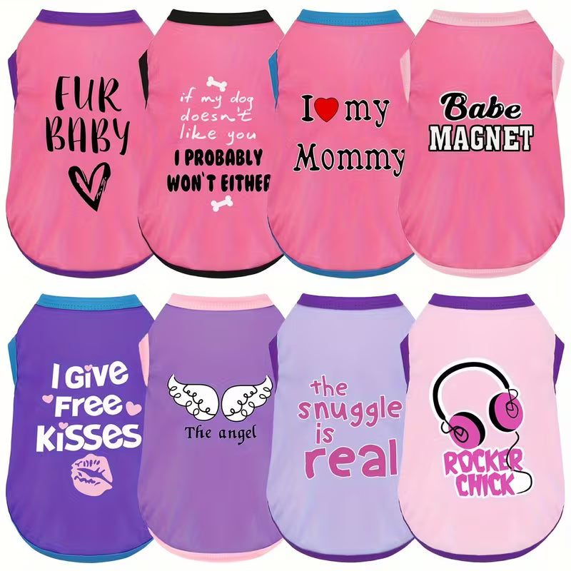 8PCS Dog Shirts – Cute Printed Clothes for Small & Medium Dogs