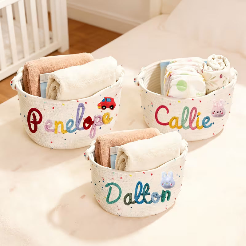 Personalized Name Storage Basket – Colorful Polka Dot