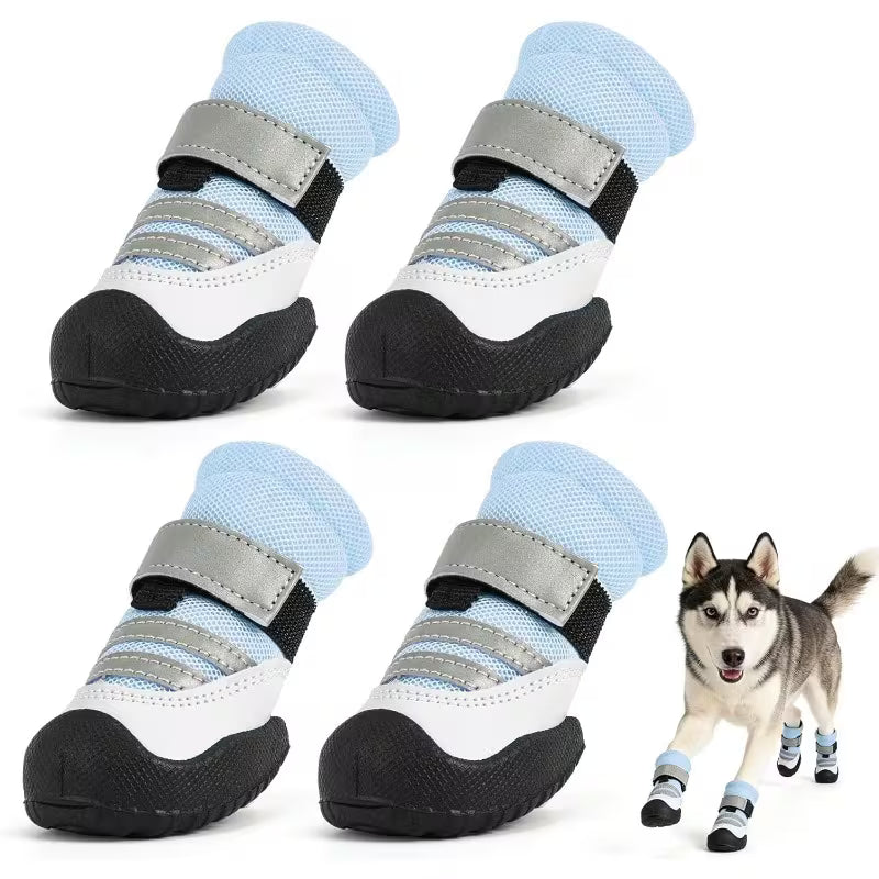 4pcs Dog Boots with Reflective Straps & Anti-Slip Sole Suitable for Hot Pavement, Snow, Hiking, Rugged Traction Paw Protectors, Breathable Pet Booties for - Use,