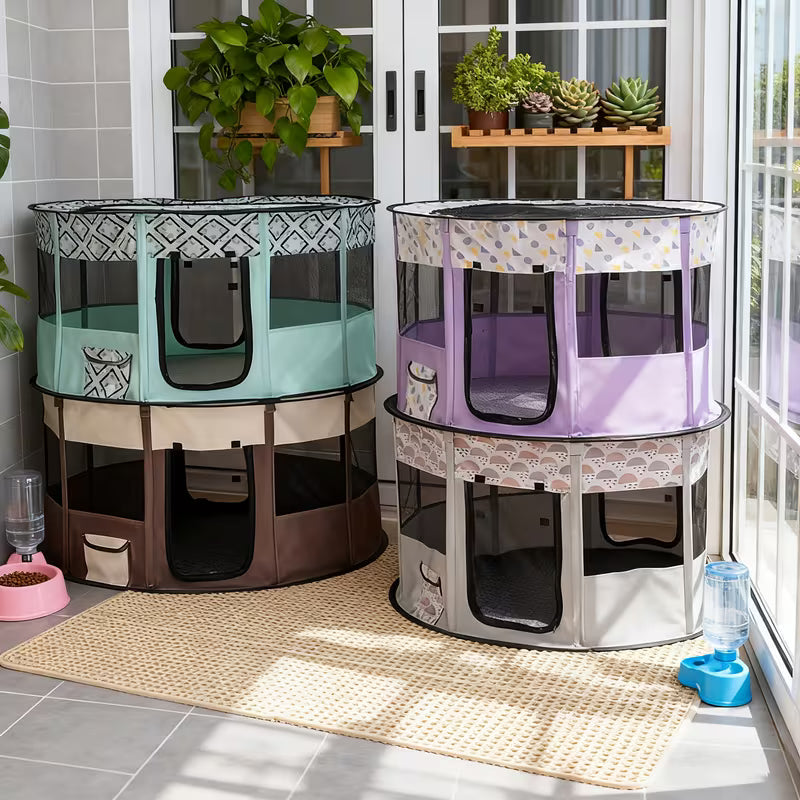 Round Foldable Pet Carrier Tent – Portable Cat & Dog House