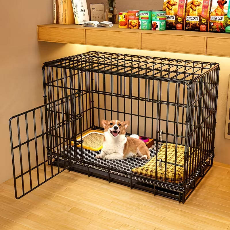 Double-Door Folding Metal Dog & Cat Cage – With Dividers & Trays