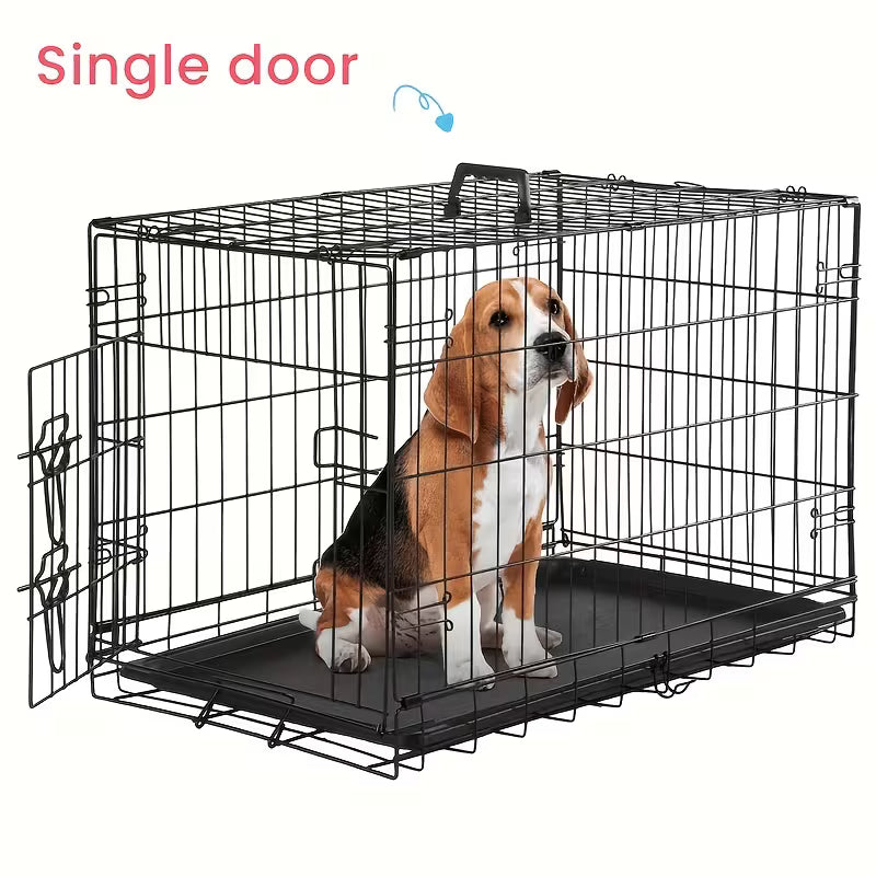 Double-Door Folding Metal Dog & Cat Cage – With Dividers & Trays
