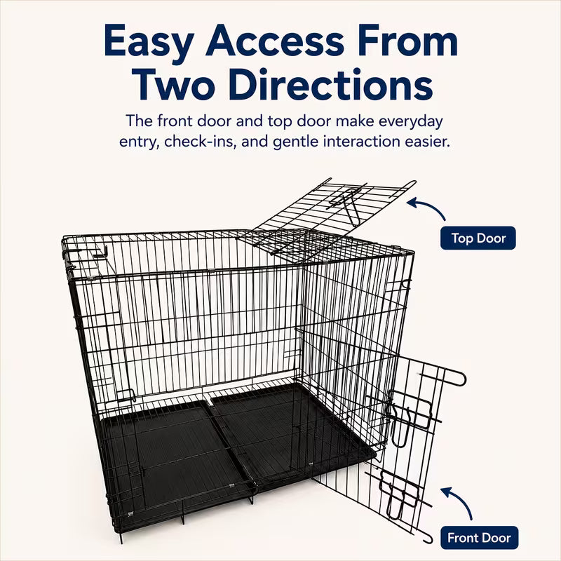 Double-Door Folding Metal Dog & Cat Cage – With Dividers & Trays