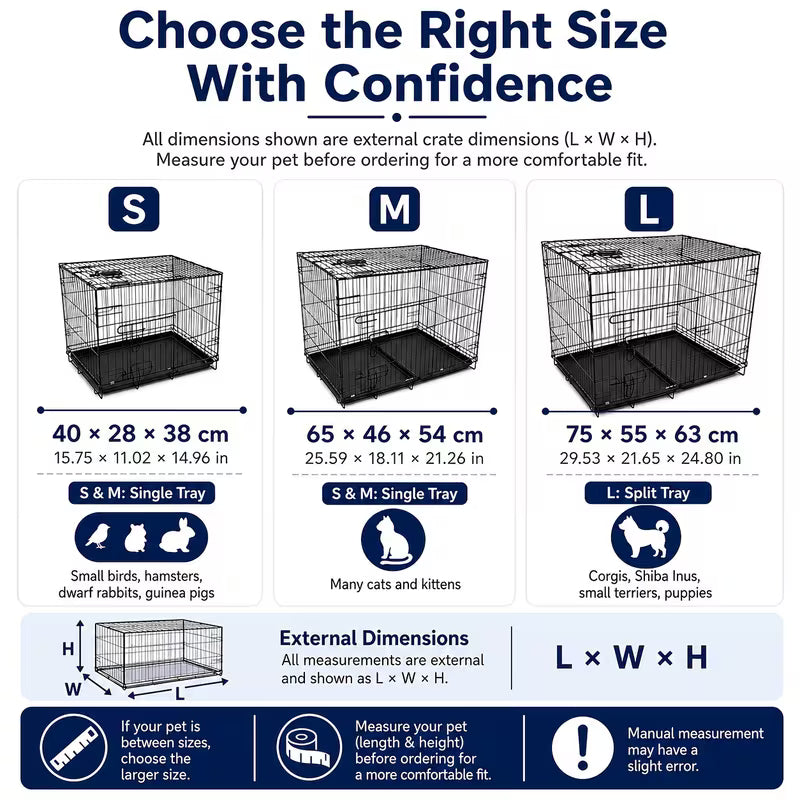 Double-Door Folding Metal Dog & Cat Cage – With Dividers & Trays