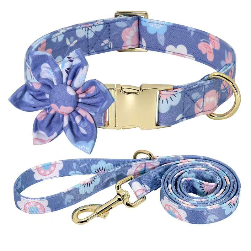 Floral Dog Collar & Leash Set – Soft Nylon