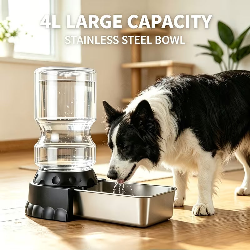 1.06Gal Gravity Pet Feeder & Waterer – Stainless Steel Bowl for Cats & Dogs