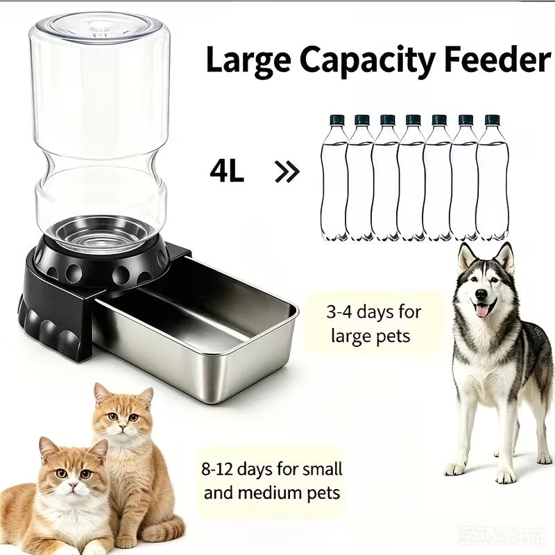 1.06Gal Gravity Pet Feeder & Waterer – Stainless Steel Bowl for Cats & Dogs