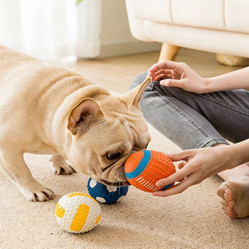 4pcs Sports Dog Chew Balls – Squeaky Bite-Resistant Training Toys