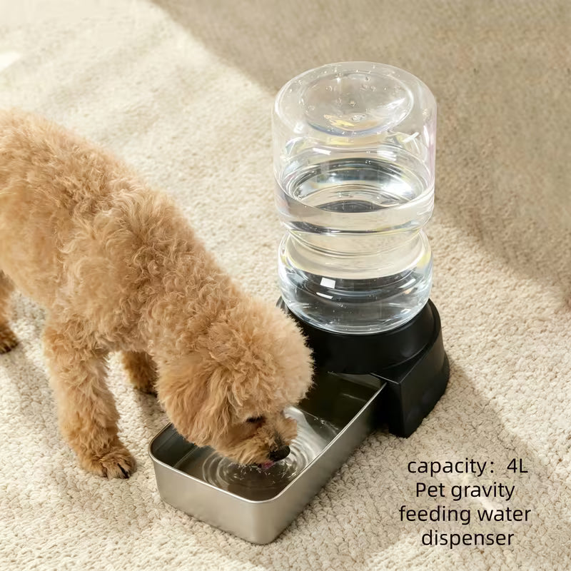 1.06Gal Gravity Pet Feeder & Waterer – Stainless Steel Bowl for Cats & Dogs
