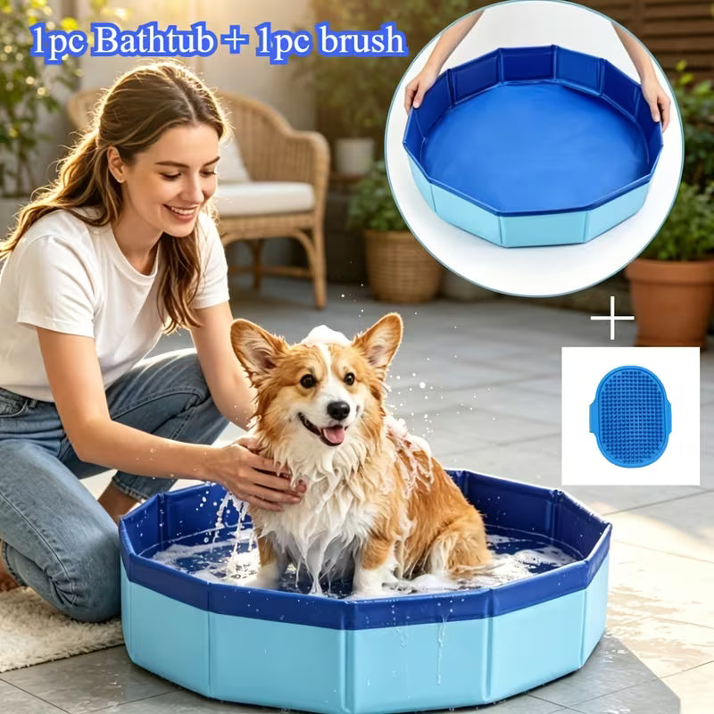 Collapsible Dog Bathing Tub with Cleaning Brush