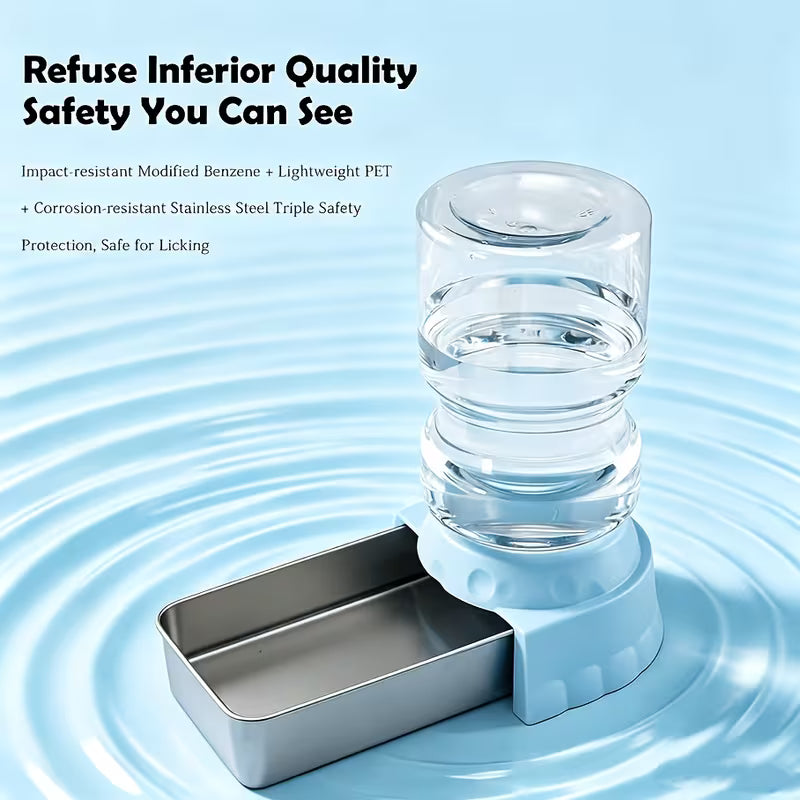 1.06Gal Gravity Pet Feeder & Waterer – Stainless Steel Bowl for Cats & Dogs