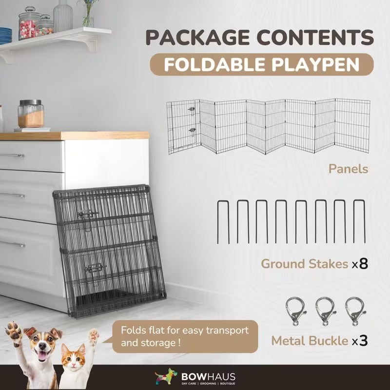 Foldable 8-Panel Pet Playpen with Gate – Portable Metal Exercise Fence