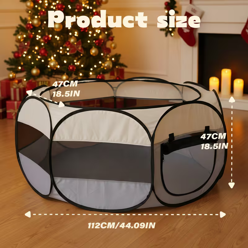 Foldable Hexagonal Pet Cage with Breathable Mesh