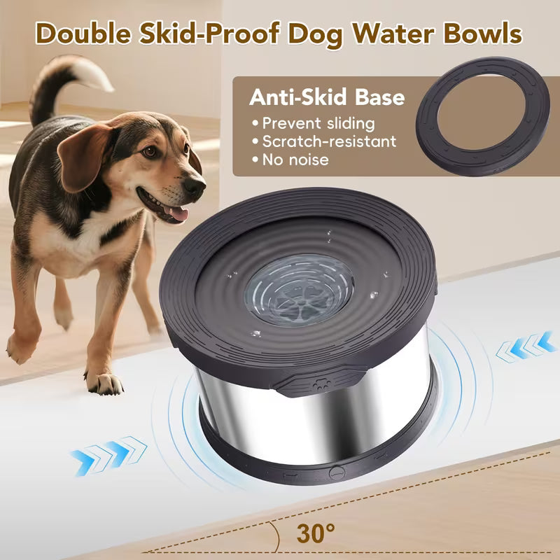 12L/3.17Gal Stainless Steel Dog Water Bowl No Spill - Large Anti-Splash Slow Feeder, Non-Slip Base for Messy Drinkers, Indoor/Outdoor Gray Pet Bowl