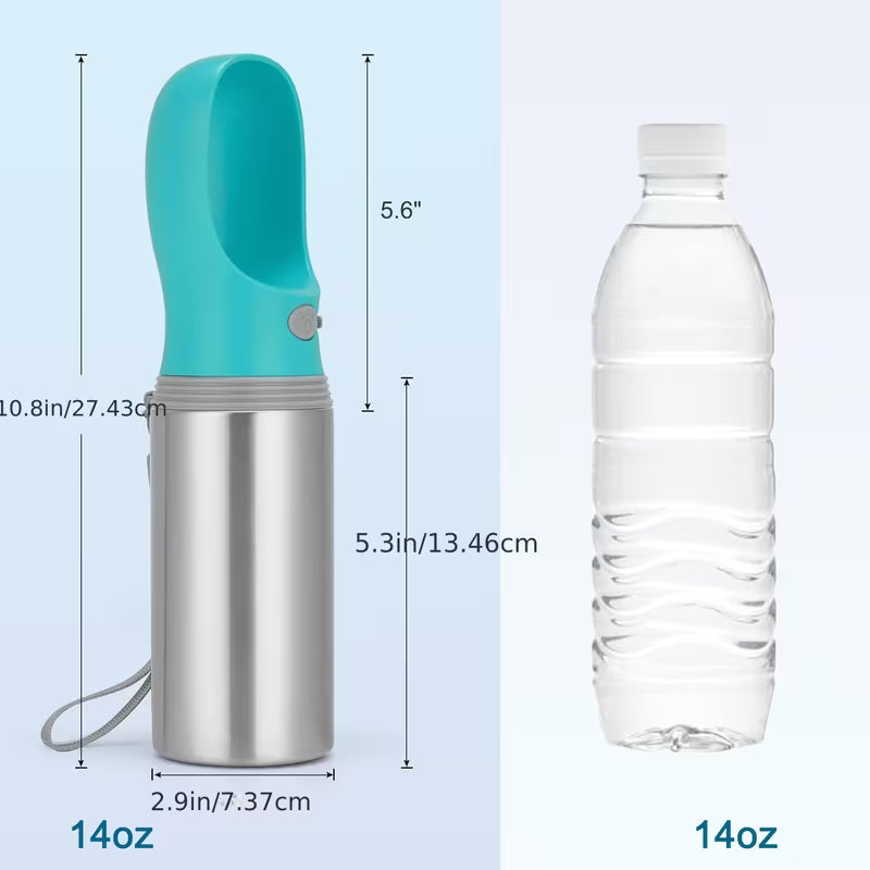 14oz Stainless Steel Dog Water Bottle – Leak-Proof Travel Dispenser