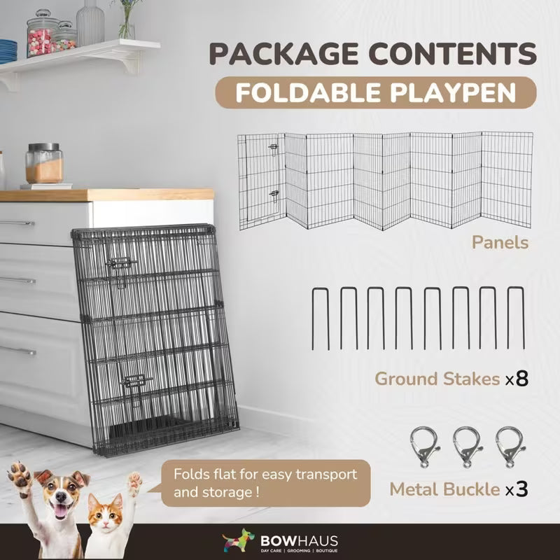 Foldable 8-Panel Pet Playpen with Gate – Portable Metal Exercise Fence