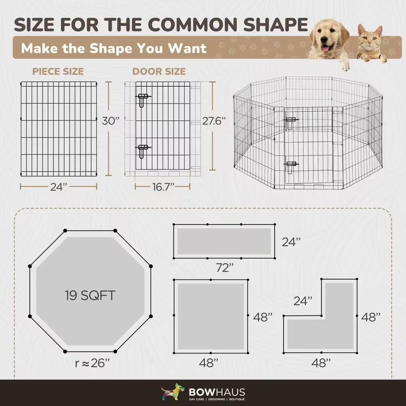 Foldable 8-Panel Pet Playpen with Gate – Portable Metal Exercise Fence