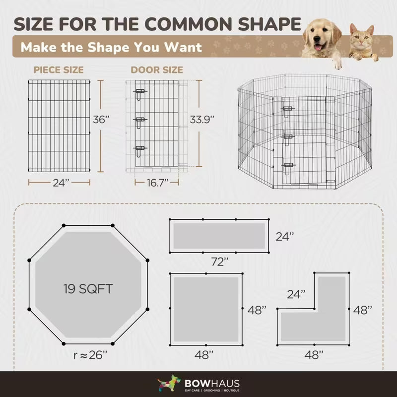 Foldable 8-Panel Pet Playpen with Gate – Portable Metal Exercise Fence