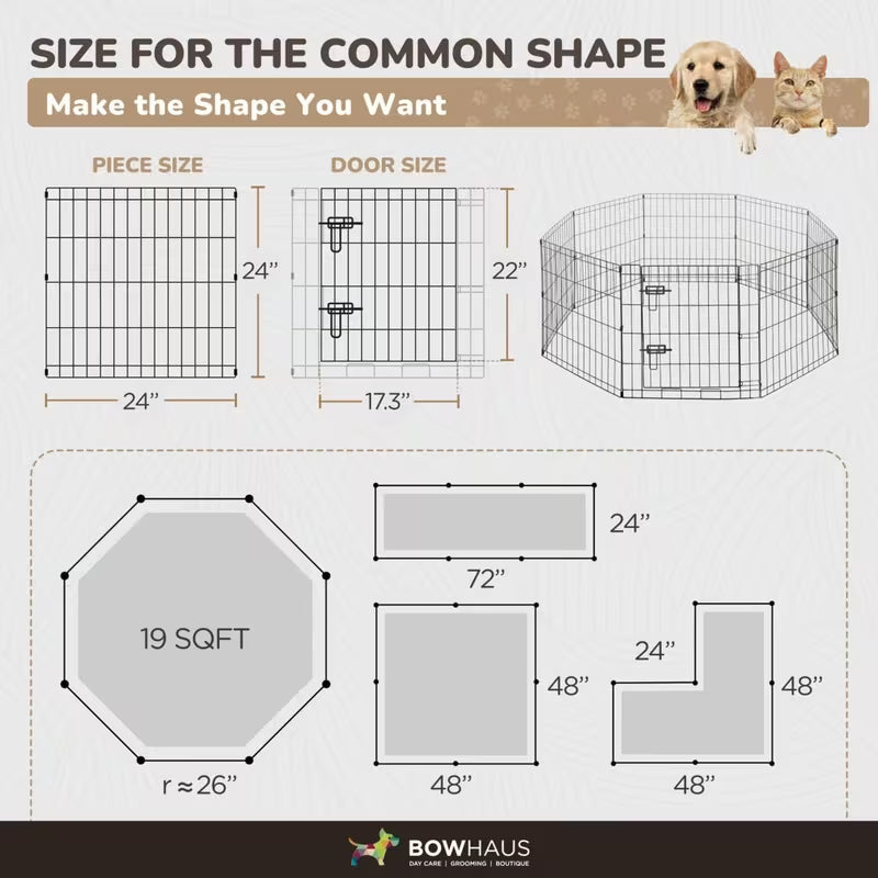 Foldable 8-Panel Pet Playpen with Gate – Portable Metal Exercise Fence
