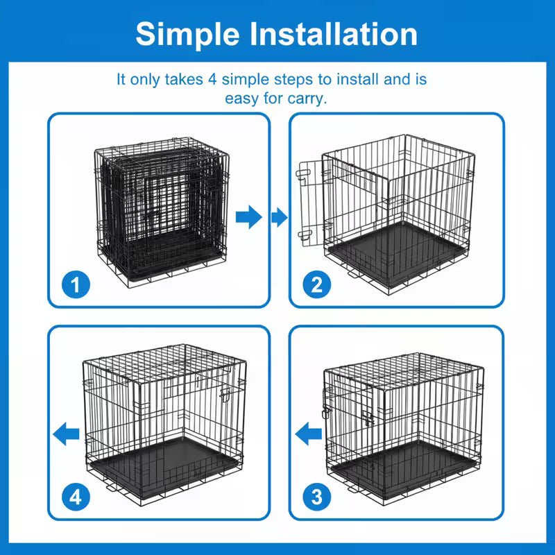 36/42 Inch Double-Door Folding Metal Dog Crate with Divider