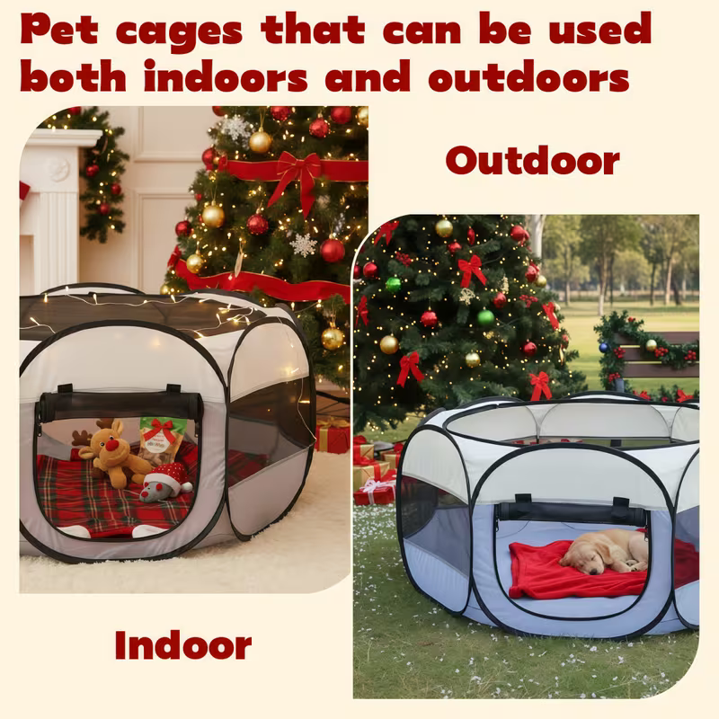 Foldable Hexagonal Pet Cage with Breathable Mesh