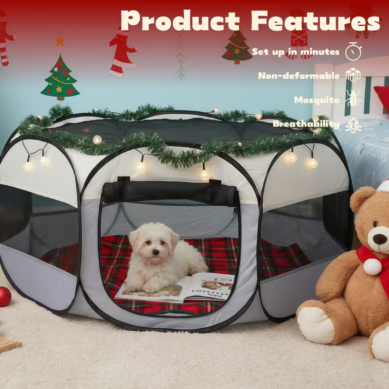 Foldable Hexagonal Pet Cage with Breathable Mesh