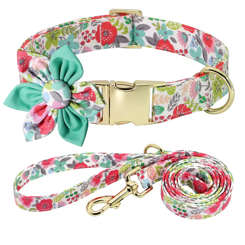 Floral Dog Collar & Leash Set – Soft Nylon