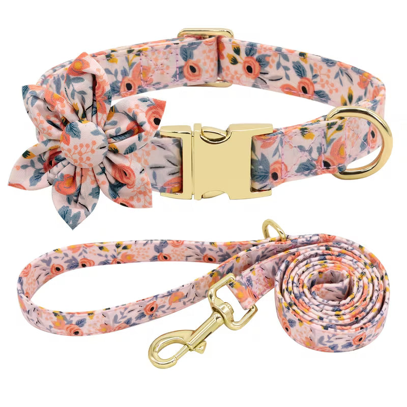 Floral Dog Collar & Leash Set – Soft Nylon