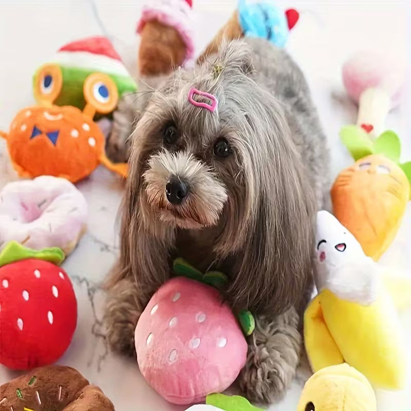 16pcs Cute Plush Squeaky Dog Toys – Soft Small Pet Chew Toys
