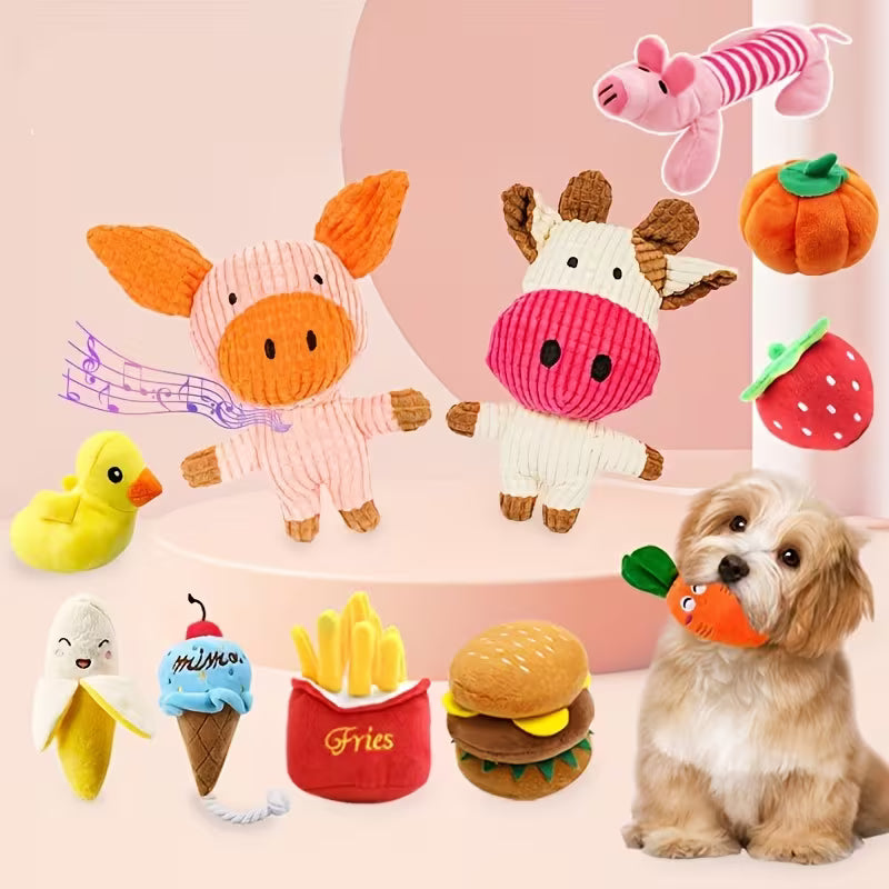 16pcs Cute Plush Squeaky Dog Toys – Soft Small Pet Chew Toys