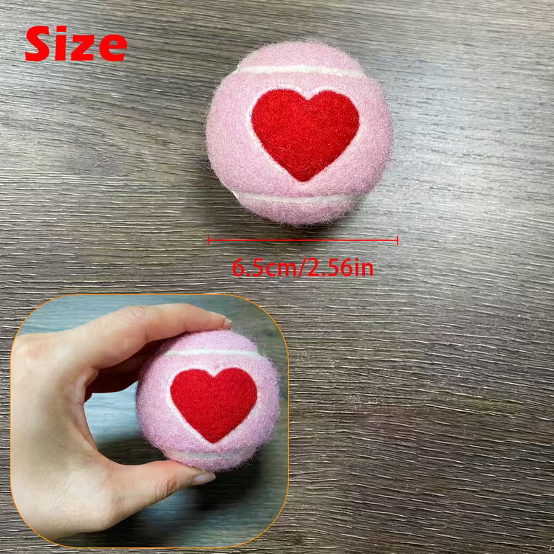 3-Pack Chew-Resistant Rubber Puppy Tennis Balls with Plush Furry Coating - Heart & Solid Color (Pink/Purple) Dog Toys,