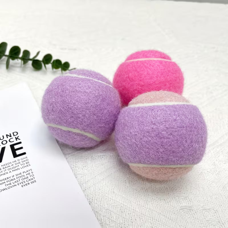 3-Pack Chew-Resistant Rubber Puppy Tennis Balls with Plush Furry Coating - Heart & Solid Color (Pink/Purple) Dog Toys,