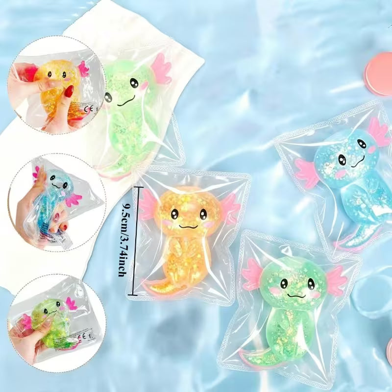 4pcs Axolotl Squishy Squeeze Toy – Sensory Stress Relief Toy for Kids