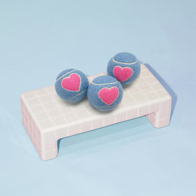 3-Pack Chew-Resistant Rubber Puppy Tennis Balls with Plush Furry Coating - Heart & Solid Color (Pink/Purple) Dog Toys,