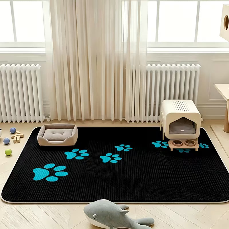 1pc Anti-Slip Quick-Dry Washable Dog Cage Pad And Dog House Mat Blue Paw Print Trace Cute Style Water-Absorbing Pet Bed,
