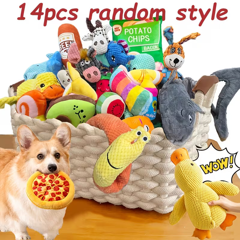 14pcs Dog Voice Plush Toys, Squeaky, Attract Dog'S Attention, Consume Pet'S Energy, No Destructive Behavior, Teeth Cleaning,